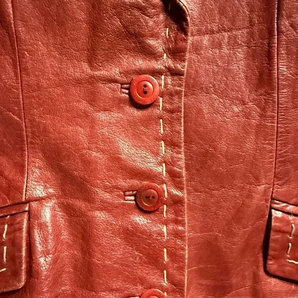 Tara Jarmon Vintage Chestnut Brown Red Leather Jacket - Picture 6 of 9